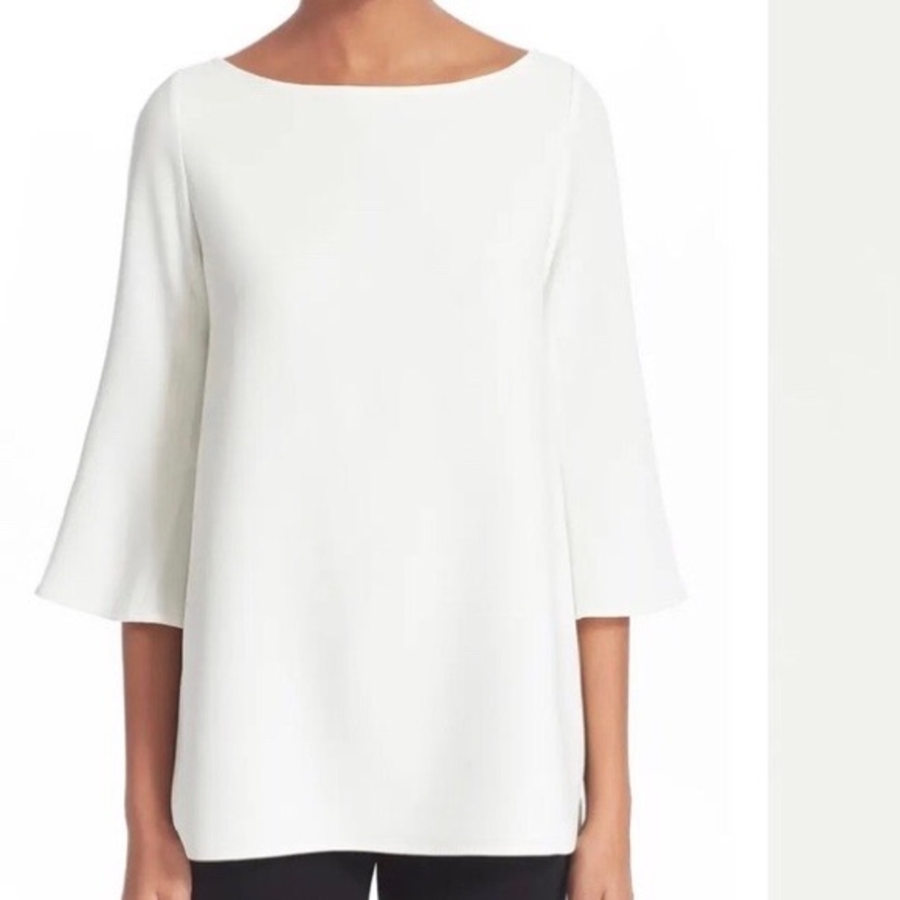 Elizabeth and James Womens White Tunic Blouse Bell Sleeve Tie Back size Small